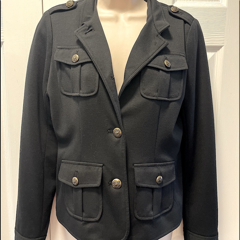 Beautiful Military Style Jacket in a black tone.